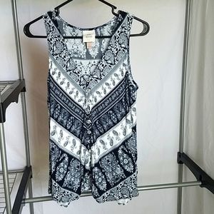 Knox Rose, S, dressy black & white paisley tank